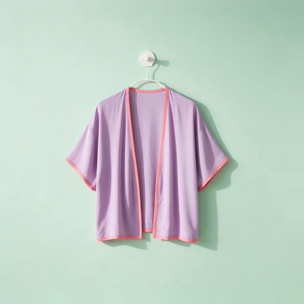 Kimono Íris, lilás com debrum coral